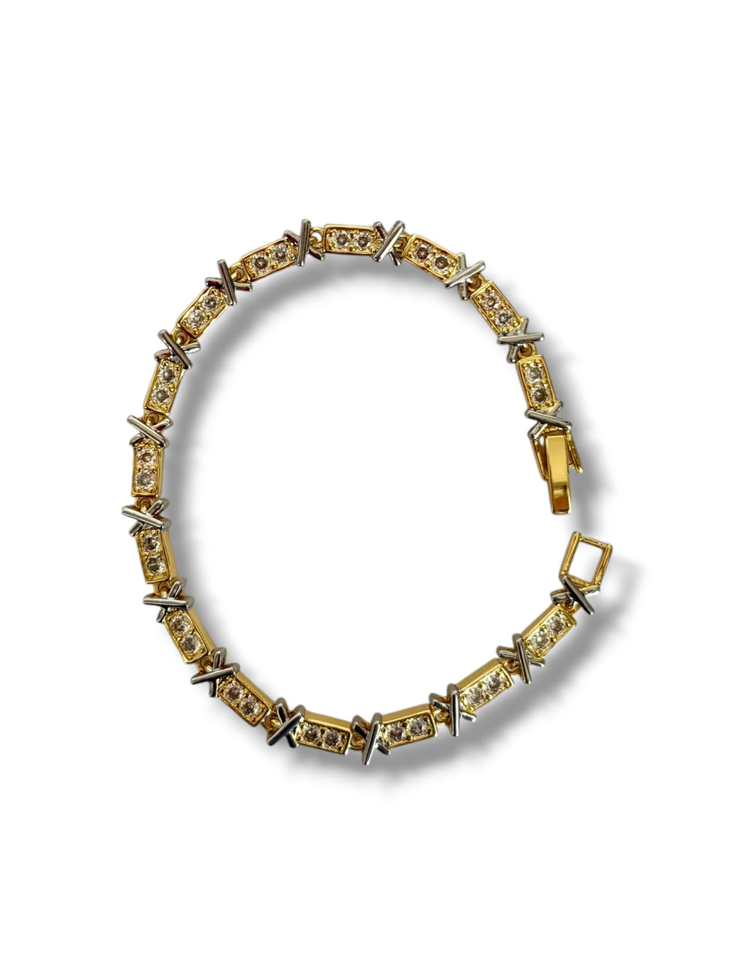 Gold Link Bracelet with Diamond Stations