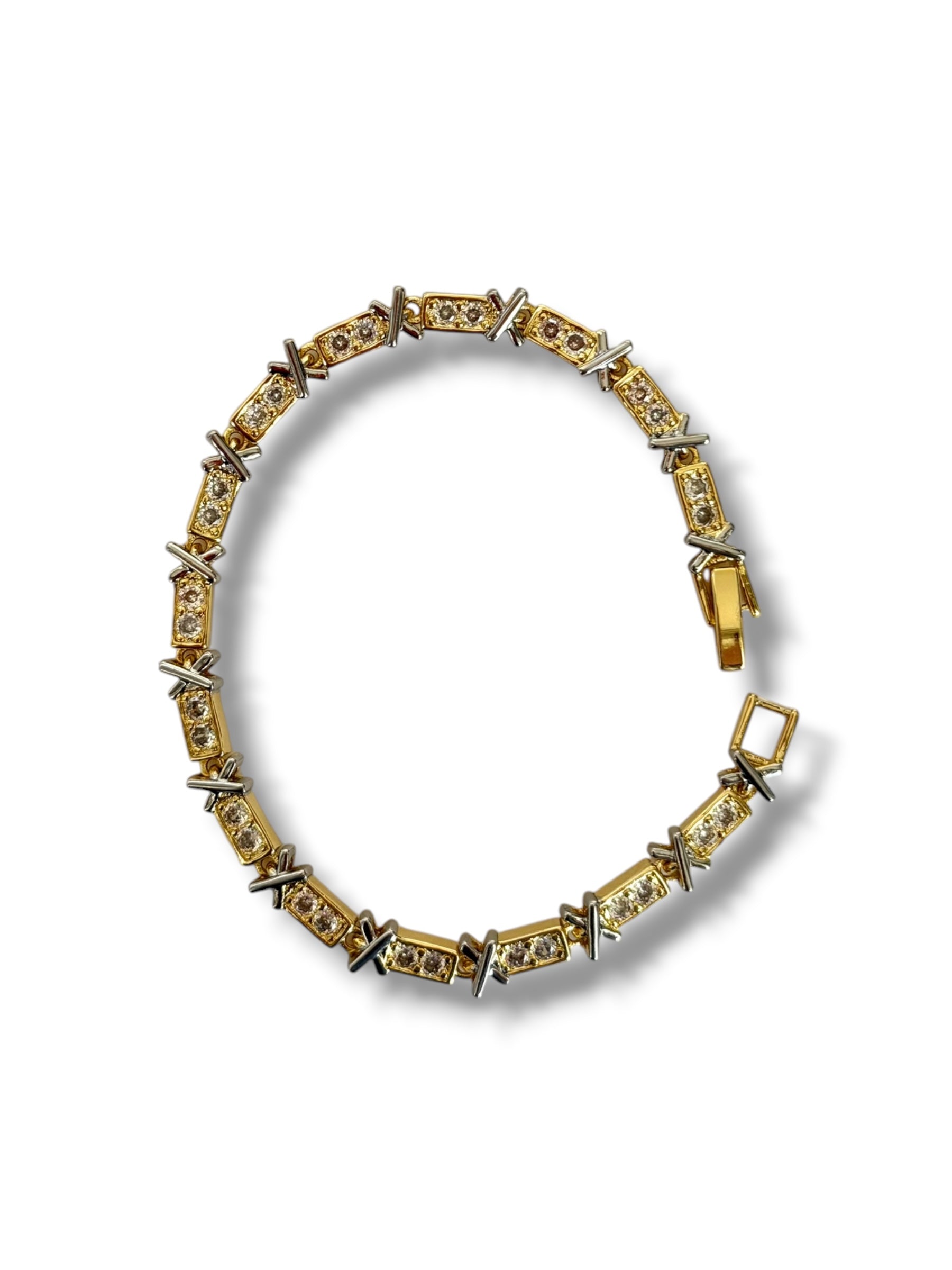Gold Link Bracelet with Diamond Stations