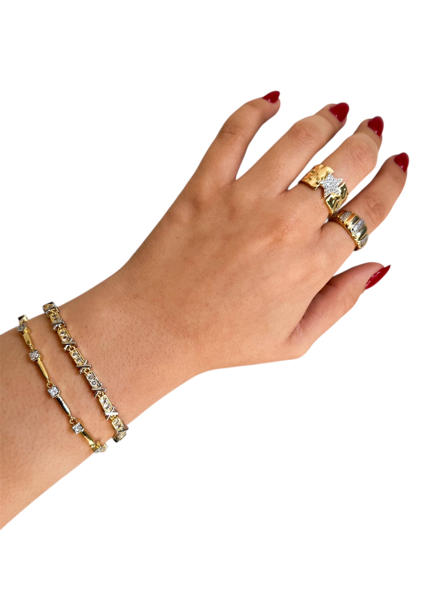 Gold Link Bracelet with Diamond Stations
