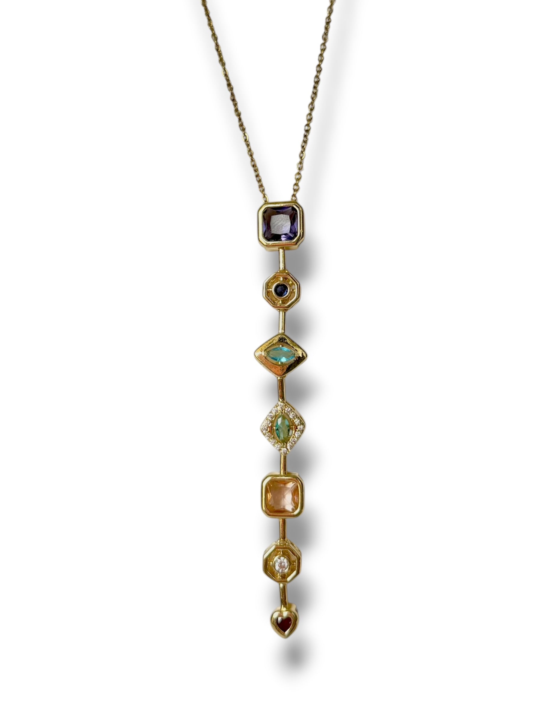 Multi-Gem Drop Necklace