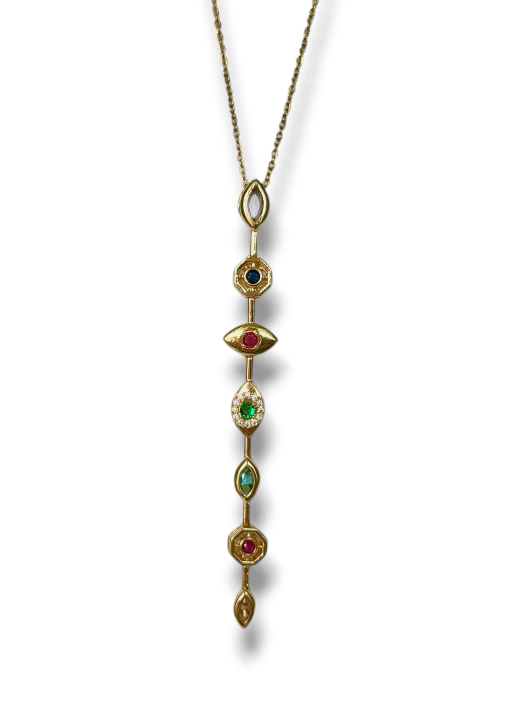 Multi-Gem Vertical Bar Necklace